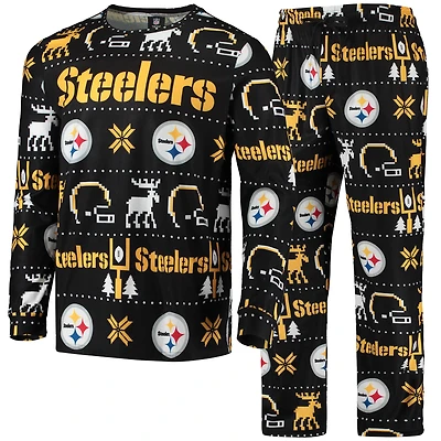 Men's FOCO Black Pittsburgh Steelers Wordmark Ugly - Pajama Set