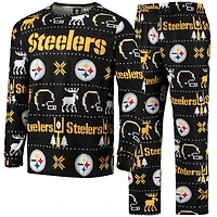 Men's FOCO Black Pittsburgh Steelers Wordmark Ugly - Pajama Set
