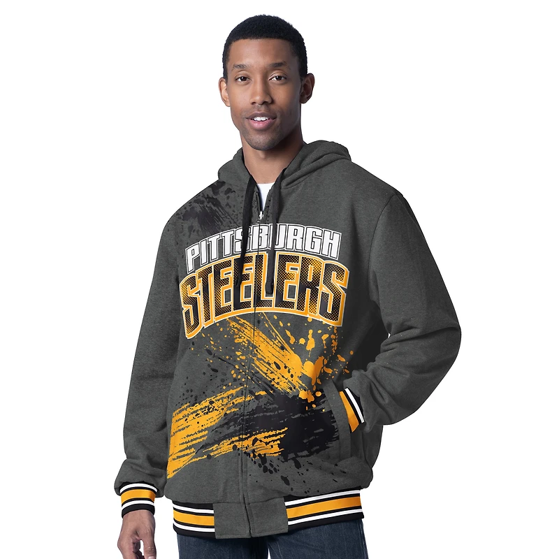 Men's G-III Sports by Carl Banks Black/Charcoal Pittsburgh Steelers Dual Threat Reversable Full-Zip Hooded Jacket
