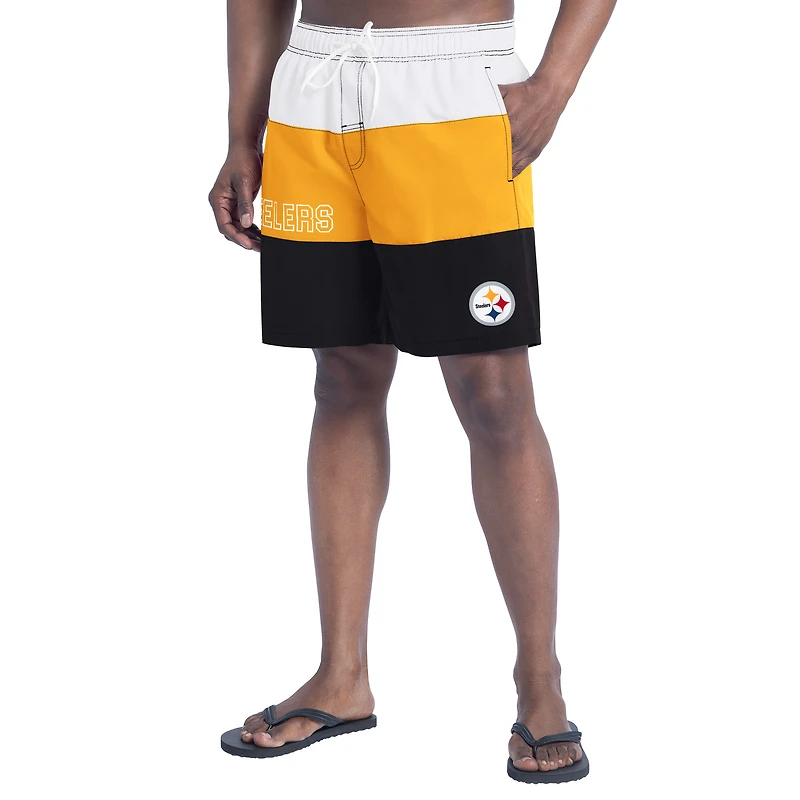 Short de bain G-III Sports by Carl Banks pour homme, noir/or, motif Sunrise Volley des Pittsburgh Steelers