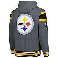 G-III Sports by Carl Banks pour homme Noir/Gris Pittsburgh Steelers Extreme Full Back Sweat à capuche réversible Full-Zip Jacket