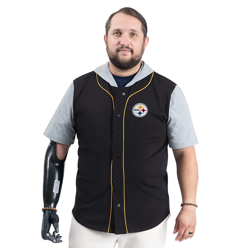 T-shirt à boutons magnétiques G-III Sports by Carl Banks noir Pittsburgh Steelers, équipe domicile adaptative, pour homme