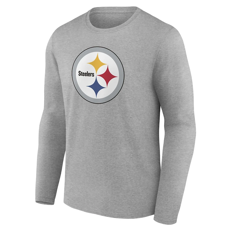 Men's Gray Pittsburgh Steelers Team Authentic Personalized Name & Number Long Sleeve T-Shirt
