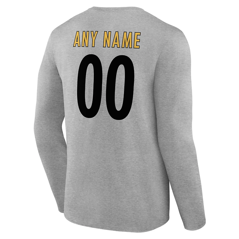 Men's Gray Pittsburgh Steelers Team Authentic Personalized Name & Number Long Sleeve T-Shirt
