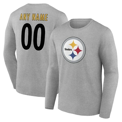 Men's Gray Pittsburgh Steelers Team Authentic Personalized Name & Number Long Sleeve T-Shirt