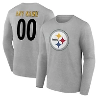 Men's Gray Pittsburgh Steelers Team Authentic Personalized Name & Number Long Sleeve T-Shirt