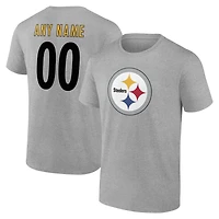 T-shirt authentique Pittsburgh Steelers gris pour homme, personnalisé avec nom et numéro.