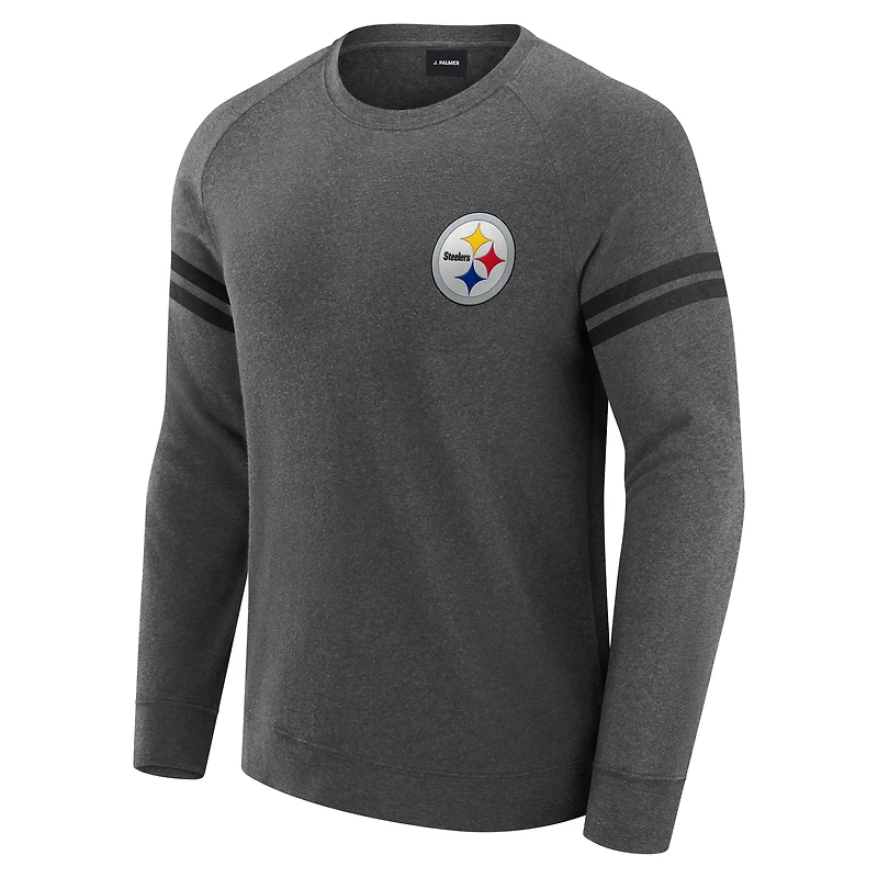 Men's J. Palmer Dark Heather Gray Pittsburgh Steelers Players Lounge Raglan Tri-Blend Sweatshirt