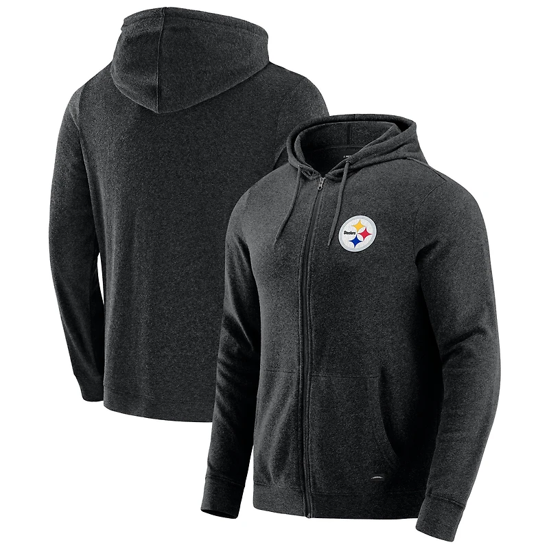 Sweat à capuche zippé J. Palmer gris chiné foncé Pittsburgh Steelers Players Lounge pour homme