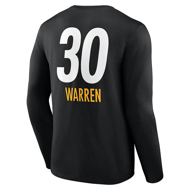 Men's Jaylen Warren Black Pittsburgh Steelers Team Wordmark Name & Number Long Sleeve T-Shirt