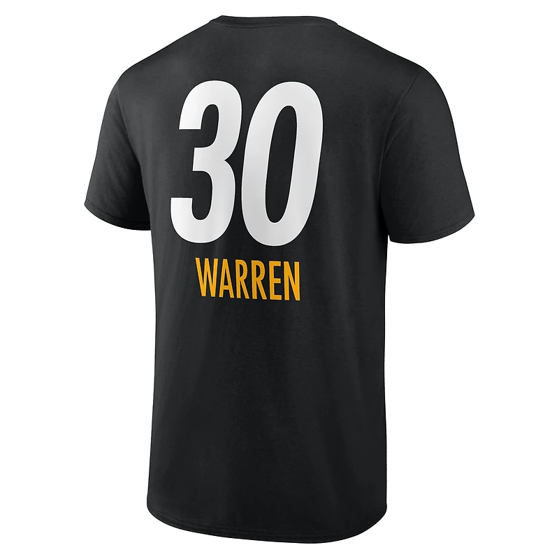 T-shirt noir Jaylen Warren pour homme avec nom et numéro de l'équipe des Pittsburgh Steelers