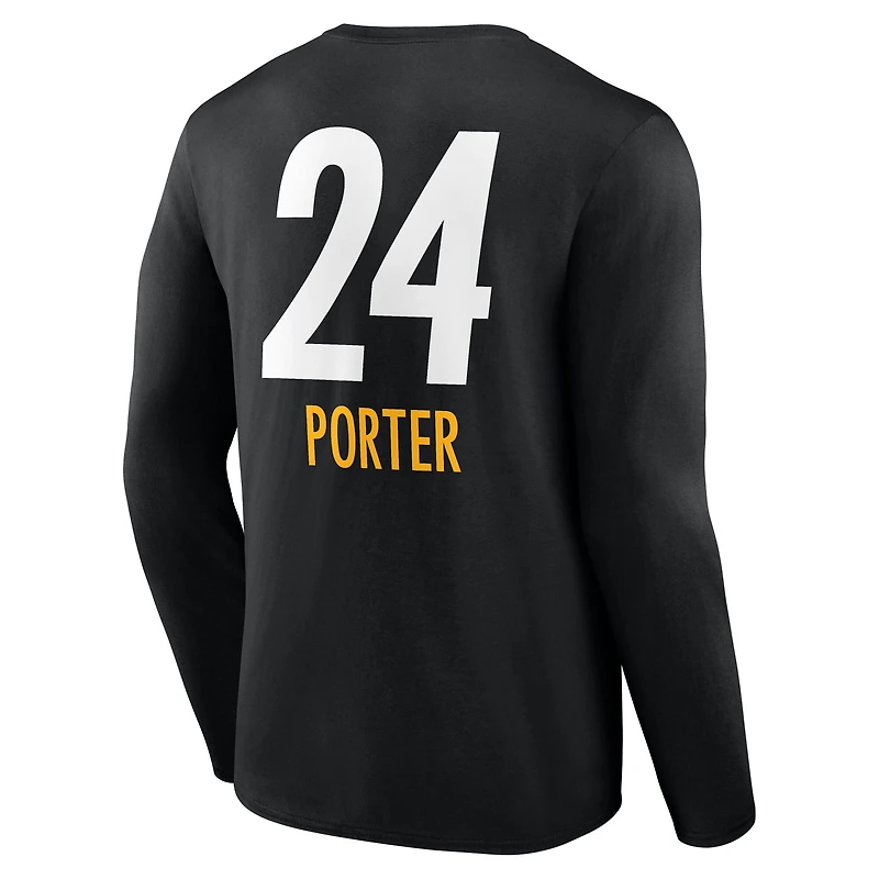 T-shirt à manches longues noir Joey Porter Jr. pour homme, avec nom et numéro de l'équipe des Steelers Pittsburgh
