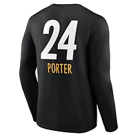 T-shirt à manches longues noir Joey Porter Jr. pour homme, avec nom et numéro de l'équipe des Steelers Pittsburgh