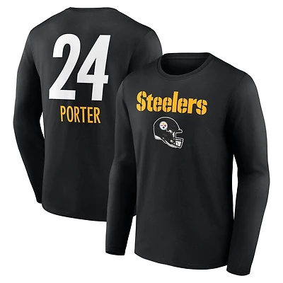 T-shirt à manches longues noir Joey Porter Jr. pour homme, avec nom et numéro de l'équipe des Steelers Pittsburgh