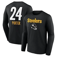 T-shirt à manches longues noir Joey Porter Jr. pour homme, avec nom et numéro de l'équipe des Steelers Pittsburgh