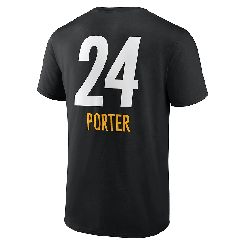 T-shirt noir Joey Porter Jr. pour homme, avec nom et numéro de l'équipe des Steelers Pittsburgh