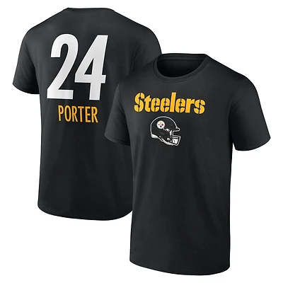 Men's Joey Porter Jr. Black Pittsburgh Steelers Team Wordmark Name & Number T-Shirt