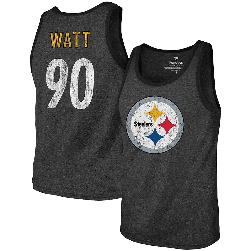 Majestic Threads pour hommes T.J. Débardeur à trois mélanges Watt Black Pittsburgh Steelers Nom et numéro