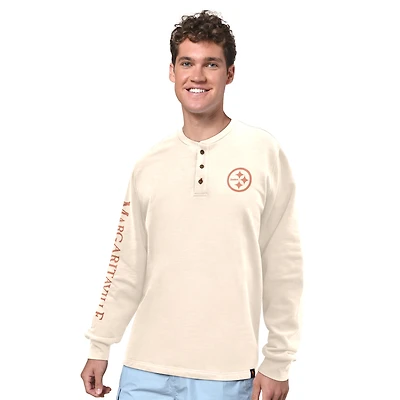Men's Margaritaville Cream Pittsburgh Steelers Five O'Clock Henley Long Sleeve T-Shirt