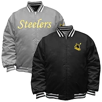 Veste réversible à fermeture éclair intégrale Mitchell & Ness noire/argentée Pittsburgh Steelers pour homme, grande et taille