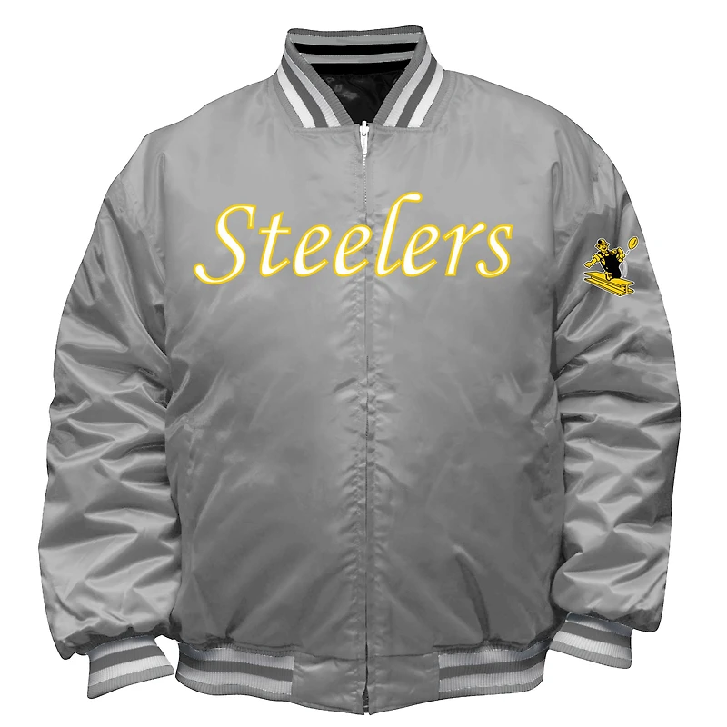 Men's Mitchell & Ness Black/Silver Pittsburgh Steelers Big Tall Throwback Reversible Full-Zip Jacket