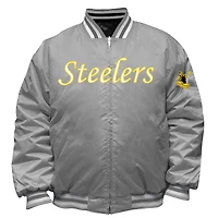 Men's Mitchell & Ness Black/Silver Pittsburgh Steelers Big Tall Throwback Reversible Full-Zip Jacket