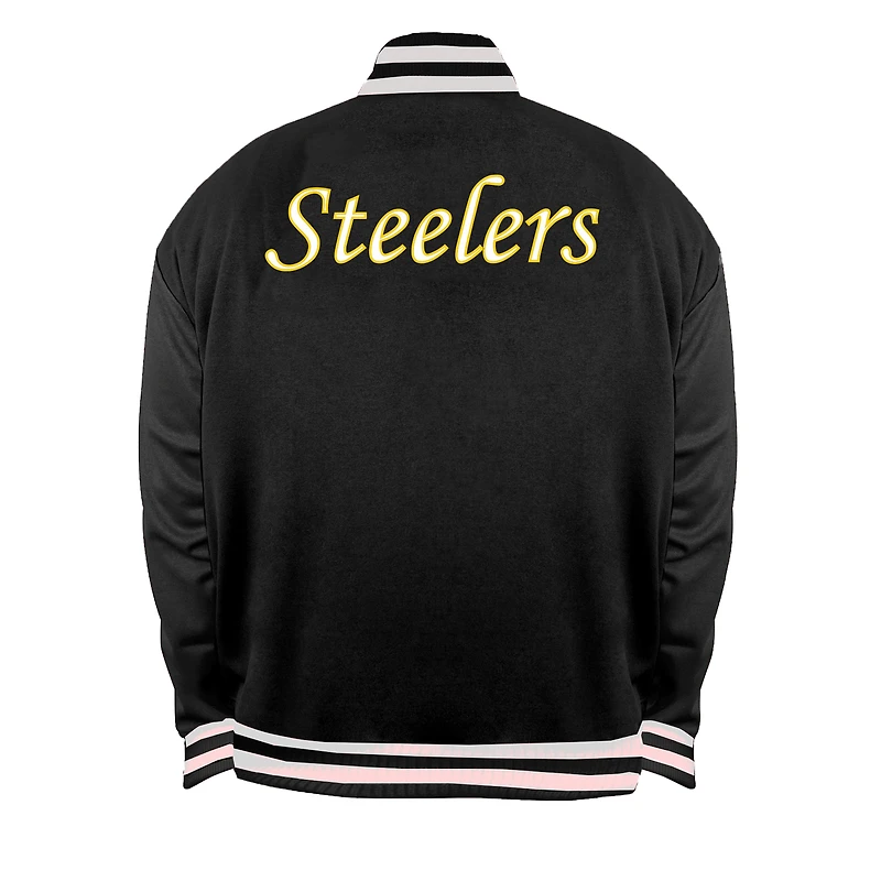 Men's Mitchell & Ness Black/Silver Pittsburgh Steelers Big Tall Throwback Reversible Full-Zip Jacket