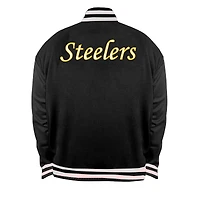 Men's Mitchell & Ness Black/Silver Pittsburgh Steelers Big Tall Throwback Reversible Full-Zip Jacket