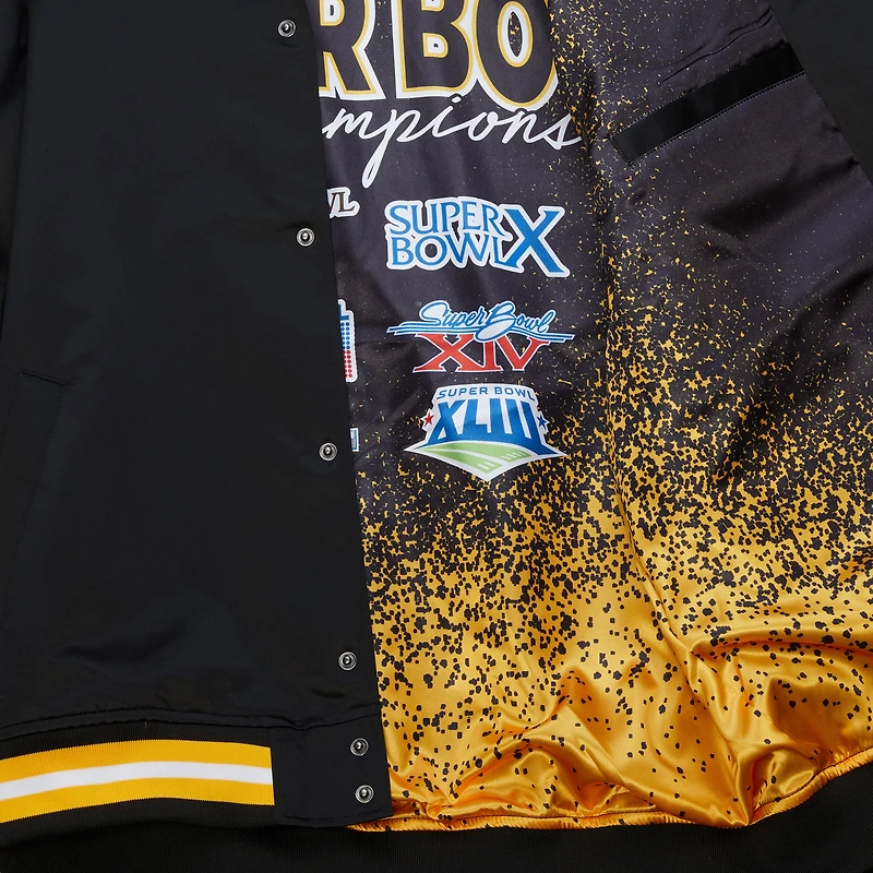 Veste zippée complète en satin noir Double Down des Pittsburgh Steelers pour homme