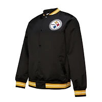 Men's Mitchell & Ness Black Pittsburgh Steelers Double Down Satin Full-Snap Jacket