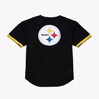 Maillot de mode Mitchell & Ness noir pour homme, modèle Pittsburgh Steelers Head Coach, en maille et à boutons.