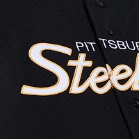 Maillot de mode Mitchell & Ness noir pour homme, modèle Pittsburgh Steelers Head Coach, en maille et à boutons.