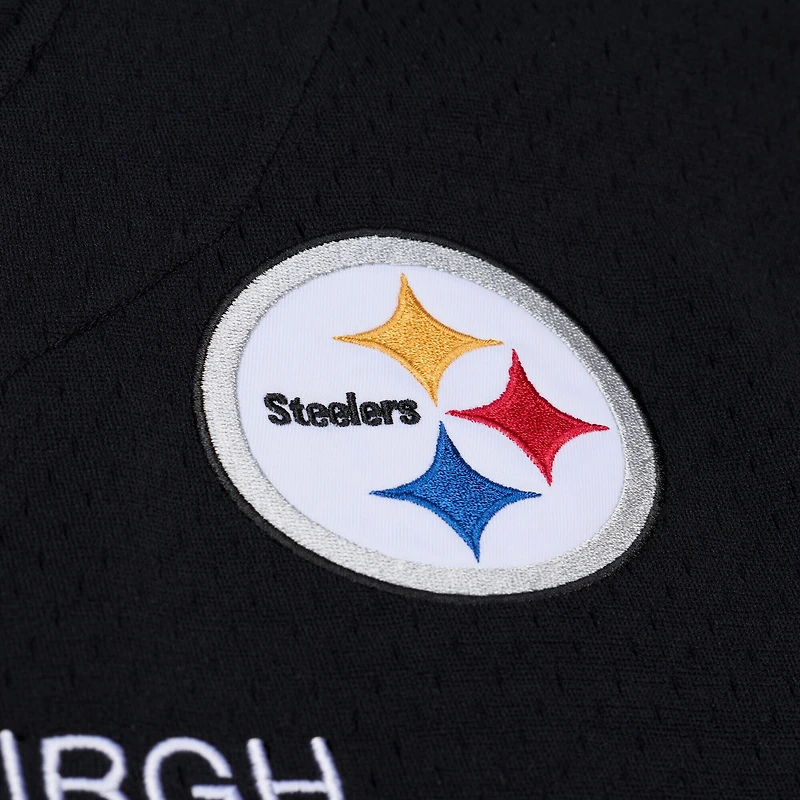 Maillot de mode Mitchell & Ness noir pour homme, modèle Pittsburgh Steelers Head Coach, en maille et à boutons.