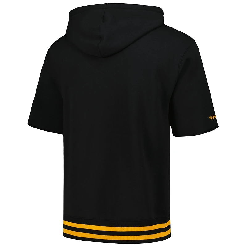Men's Mitchell & Ness Black Pittsburgh Steelers Pre-Game Short Sleeve Pullover Hoodie