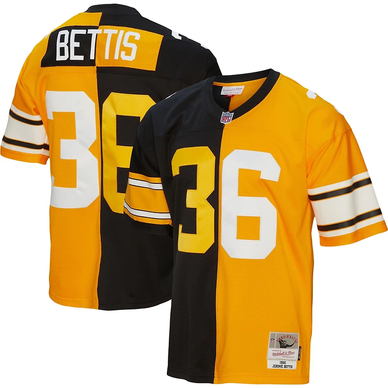Maillot Mitchell & Ness Jerome Bettis pour hommes, noir/or, réplique des Steelers de Pittsburgh 1996 Split Legacy Replica