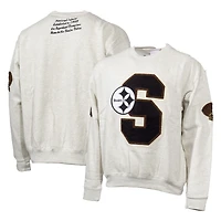 Men's Mitchell & Ness Oatmeal Pittsburgh Steelers Varsity Oversized Pullover Sweatshirt