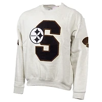 Men's Mitchell & Ness Oatmeal Pittsburgh Steelers Varsity Oversized Pullover Sweatshirt