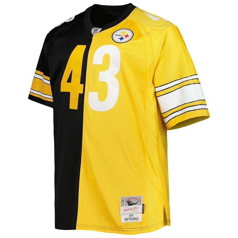 Maillot de réplique joueur retraité Mitchell & Ness Troy Polamalu pour hommes, noir/or, Pittsburgh Steelers Big Tall Split Legacy