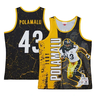 Débardeur Mitchell & Ness Troy Polamalu noir Pittsburgh Steelers 2007 pour homme