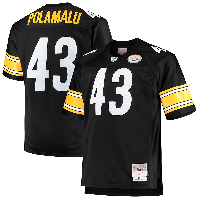 Maillot réplique Mitchell & Ness Troy Polamalu noir Pittsburgh Steelers, grandes tailles, 2005, joueur retraité.