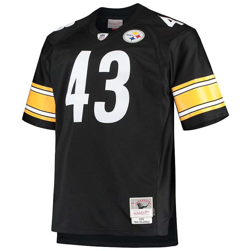 Maillot réplique Mitchell & Ness Troy Polamalu noir Pittsburgh Steelers, grandes tailles, 2005, joueur retraité.