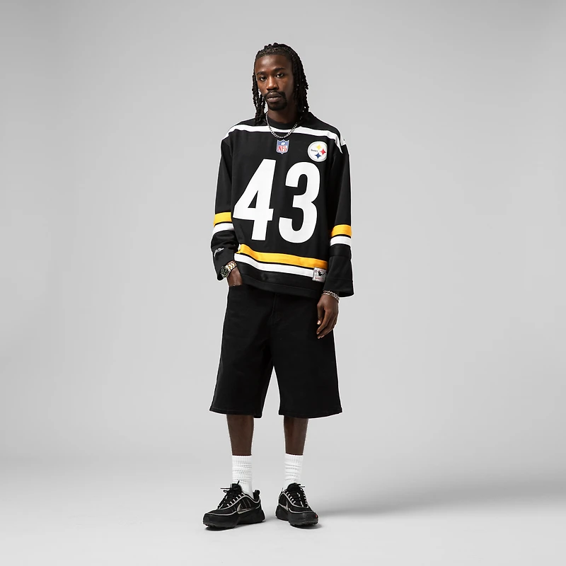 Men's Mitchell & Ness Troy Polamalu Black Pittsburgh Steelers Maxxed Out Fashion Hockey Jersey