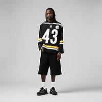 Men's Mitchell & Ness Troy Polamalu Black Pittsburgh Steelers Maxxed Out Fashion Hockey Jersey