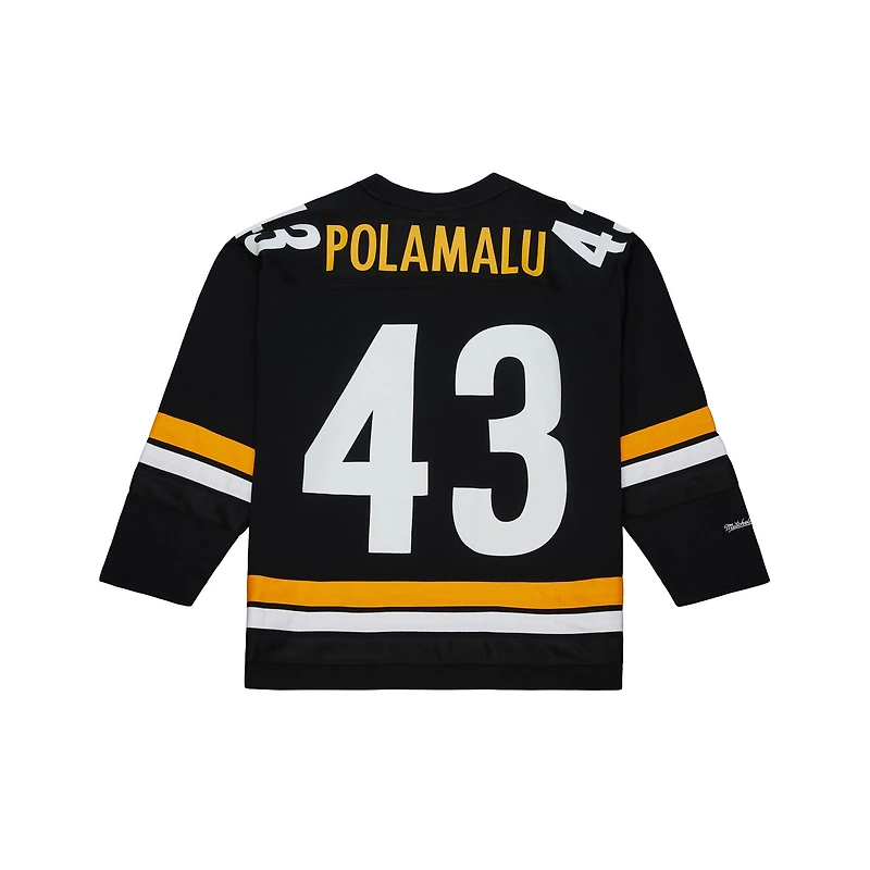 Men's Mitchell & Ness Troy Polamalu Black Pittsburgh Steelers Maxxed Out Fashion Hockey Jersey