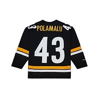 Men's Mitchell & Ness Troy Polamalu Black Pittsburgh Steelers Maxxed Out Fashion Hockey Jersey