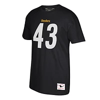Men's Mitchell & Ness Troy Polamalu Black Pittsburgh Steelers Retired Player Name Number T-Shirt