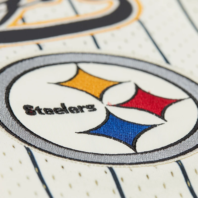 Maillot de baseball Mitchell & Ness Troy Polamalu crème Pittsburgh Steelers pour homme, en maille, à boutons, avec nom et numéro.