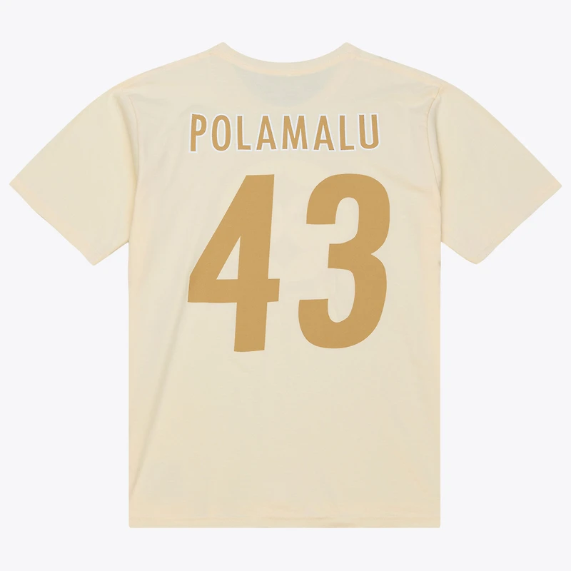 T-shirt Mitchell & Ness Troy Polamalu crème Pittsburgh Steelers Sandman avec nom et numéro pour homme