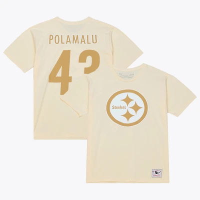 T-shirt Mitchell & Ness Troy Polamalu crème Pittsburgh Steelers Sandman avec nom et numéro pour homme