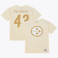 T-shirt Mitchell & Ness Troy Polamalu crème Pittsburgh Steelers Sandman avec nom et numéro pour homme